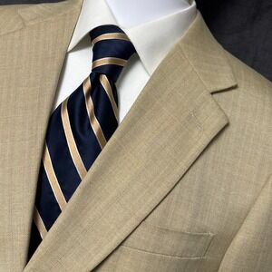 Haspel Blazer 42R Tan Herringbone Sport Coat Jacket Classic Casual Business